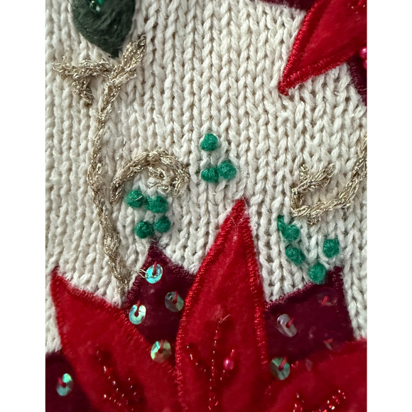 Vintage Bobbie Brooks Christmas Poinsettia Vest XL 16/18 Ramie Cotton Y2K 90s - Picture 10 of 12